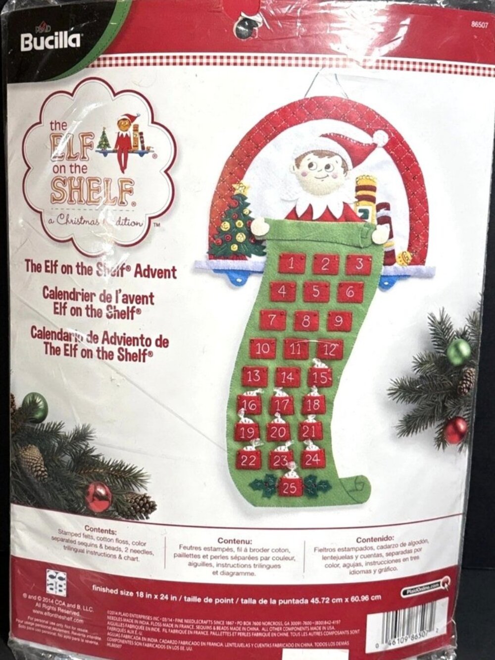 Bucilla The Elf On The Shelf Advent Calendar Kit 86507 Felt Sequins Beads 18x24